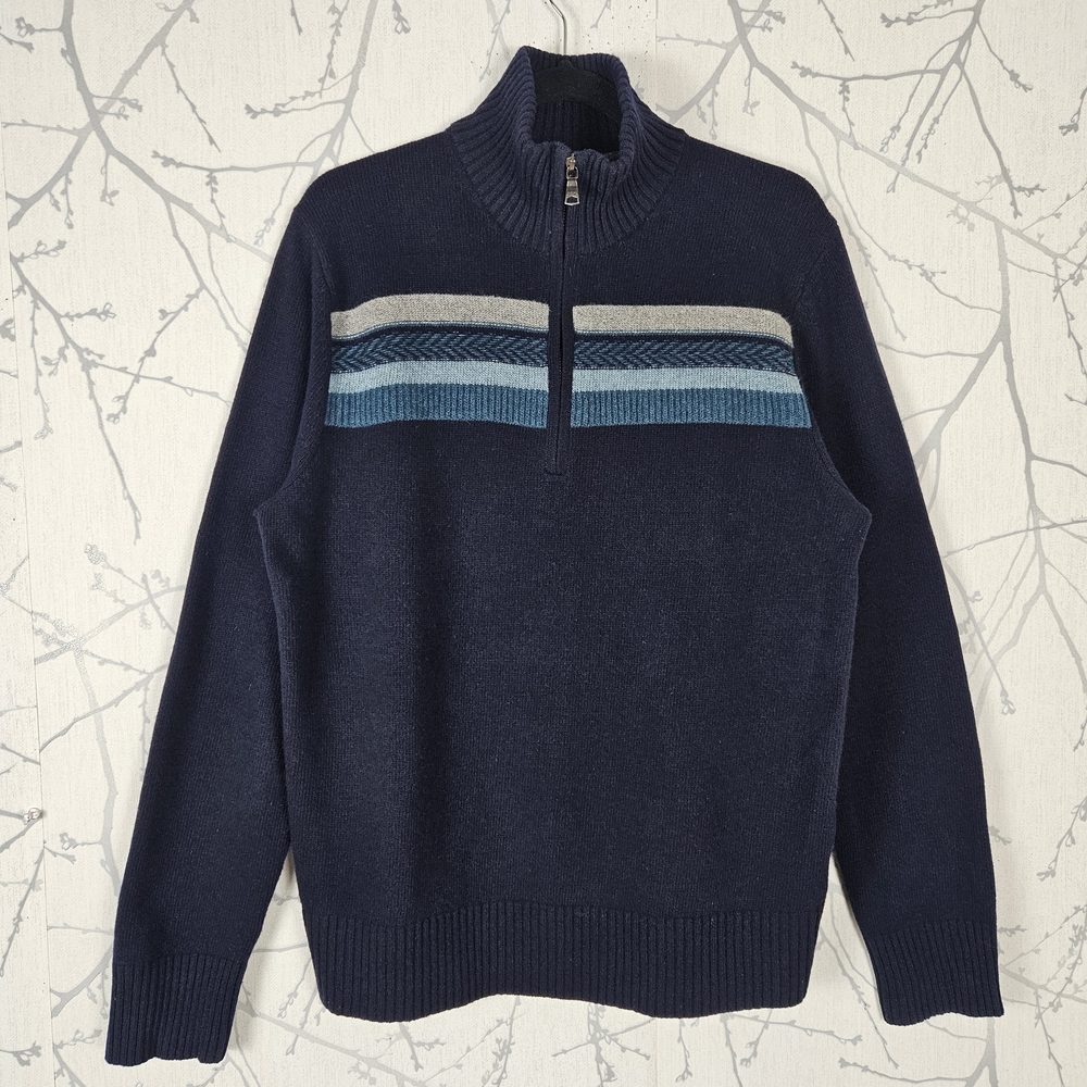 Banana Republic Navy 80% Merino Wool Turtleneck Quarter Zip Sweater